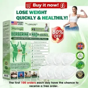 LOVILDS™ Moringa · Berberine × NAD+ 𝟏𝟎-𝐢𝐧-𝟏 𝐀𝐝𝐯𝐚𝐧𝐜𝐞𝐝 𝐍𝐚𝐧𝐨 𝐌𝐢𝐜𝐫𝐨𝐧𝐞𝐞𝐝𝐥𝐞 𝐏𝐚𝐭𝐜𝐡